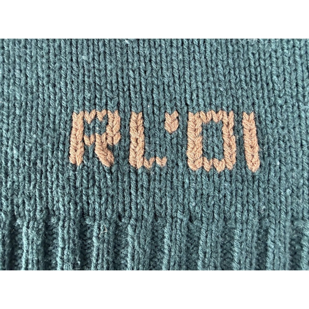 Vintage Polo Ralph Lauren Sweater Mens XL Green Lambswool Dog Hand Knit RL01 - Picture 3 of 10